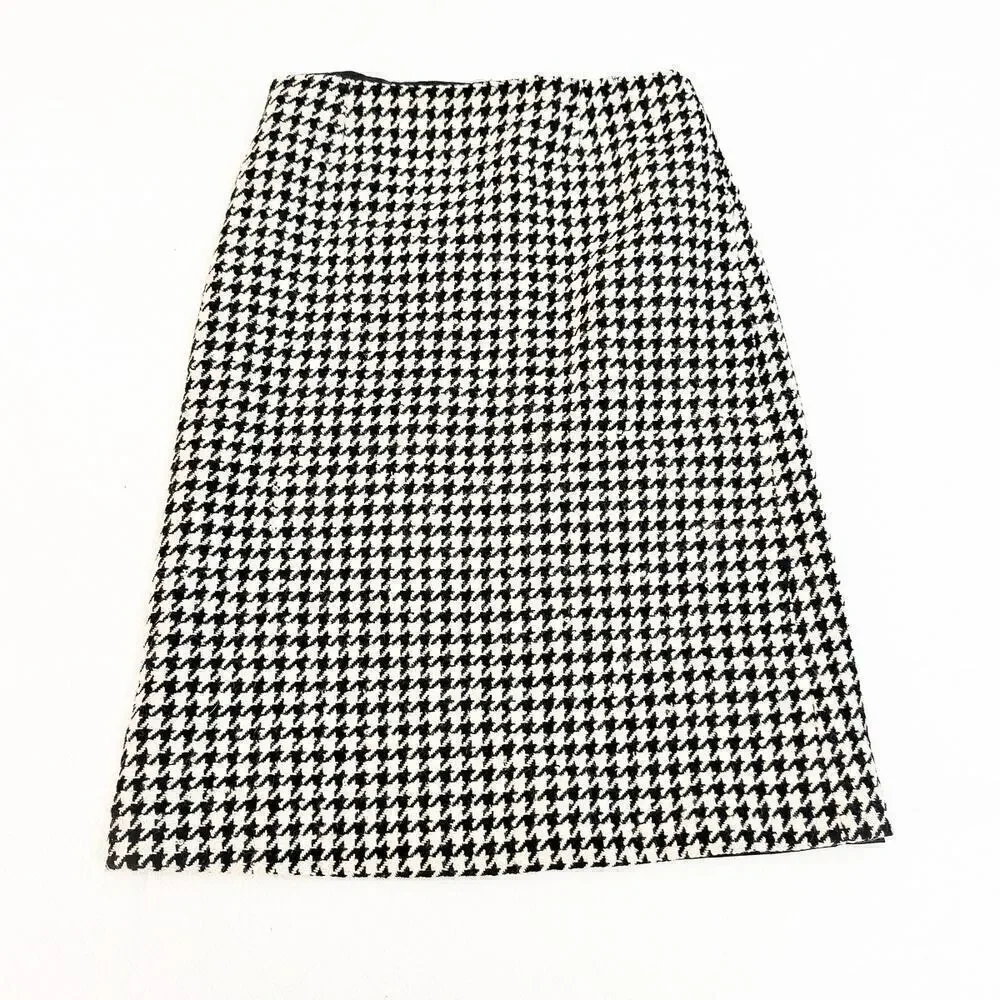 J. Crew Houndstooth Woven Classic Pencil Skirt Wool Size 6 Vintage